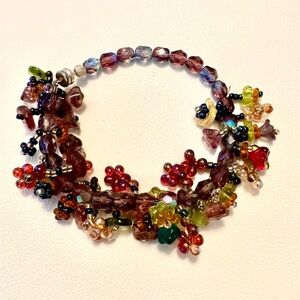 Handmade One of a Kind Colorful Glass Floral Bead Flower Bouquet Bracelet